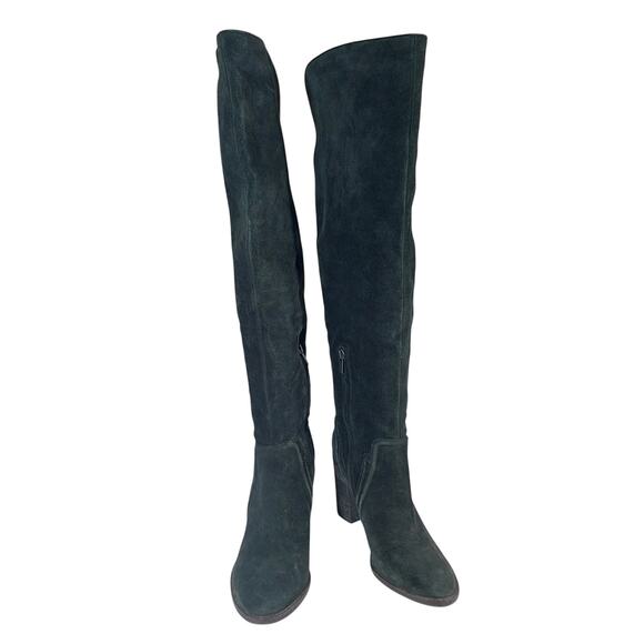 VINCE CAMUTO! GRAY/ BLACK GENUINE LEATHER OVER THE KNEE CHUNKY BOOTS! SZ 12M - Picture 3 of 13